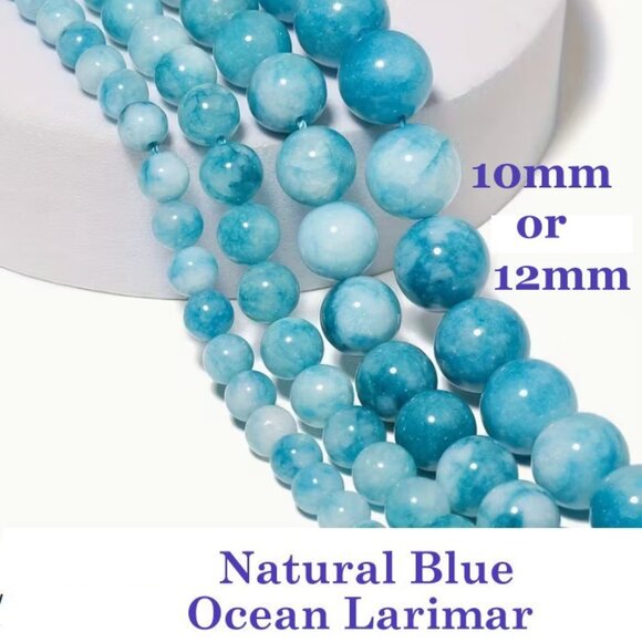 Beads Jewelry - Natural Blue Ocean Larimar   Big, Bold, Beautiful 10mm 15" Strand